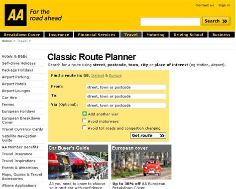 Using The AA s Classic Route Planner for UK
