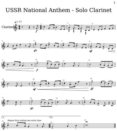 USSR National Anthem   Solo Clarinet   Sheet music for ...