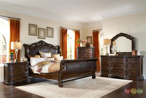 Valencia Traditional Genuine Leather Upholstered Sleigh ...