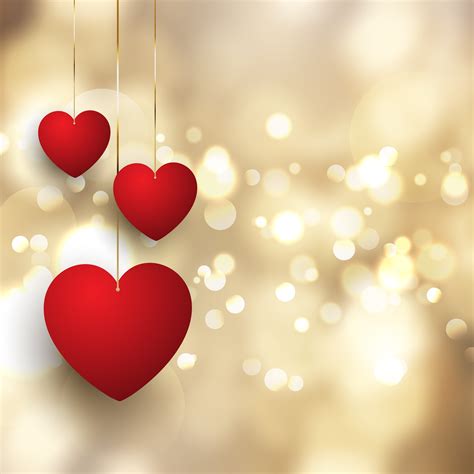 Valentine s Day background with hanging hearts on bokeh lights design ...