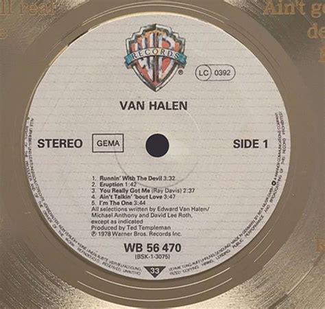 Van Halen Running With The Devil Framed Laser Etched Gold ...