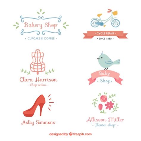 Variety of cute shop logos Vector | Premium Download