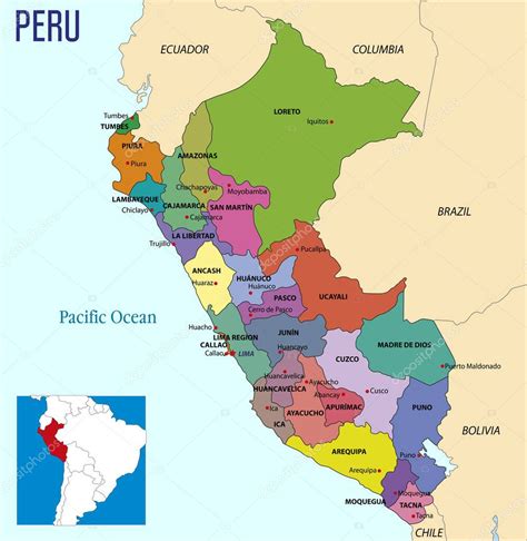 Vector Altamente Detallado Mapa Político Del Perú Con Las Regiones ...