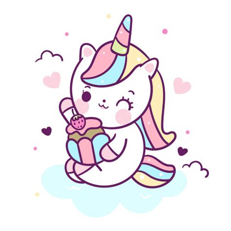 Vector de unicornio kawaii comer cupcake | Vector Premium