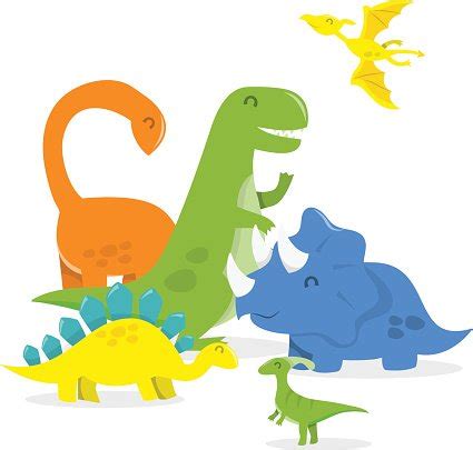 Vector Familia de dinosaurio feliz de dibujos animados