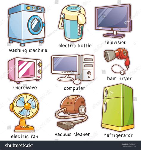 Vector Illustration of Cartoon Home electronics vocabulary | Learning ...