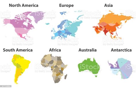 Vector Set Of All Continents Political Maps Isolated On ...