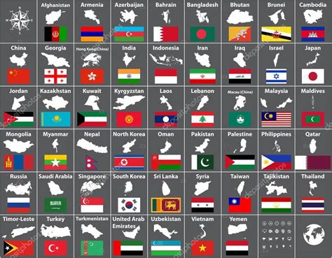 Vectores Mapas Banderas Todos Los Países Asiáticos ...
