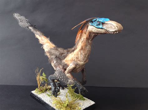 Velociraptor Mongoliensis sculpture  with real feathers ...