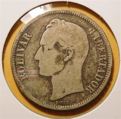 Venezuela 1888 5 Bolivares Silver Dollar Size Coin