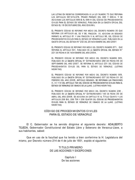 Veracruz. Codigo de Procedimientos Civiles | Posesión Ley | Demanda ...