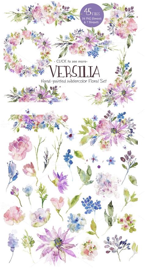 Versilia  Watercolor Floral Set | Flores acuarela, Dibujos ...
