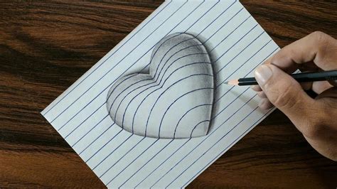 Very Easy!! 3D Heart on Line Paper   Trick Art Drawing