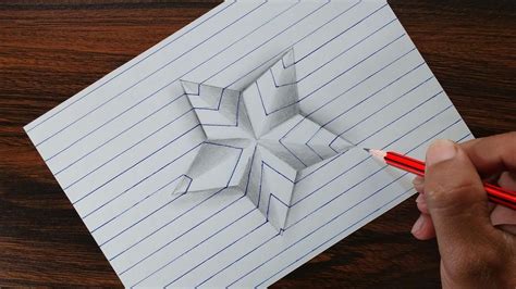 Very Easy!! 3D Star on Line Paper   Trick Art Drawing