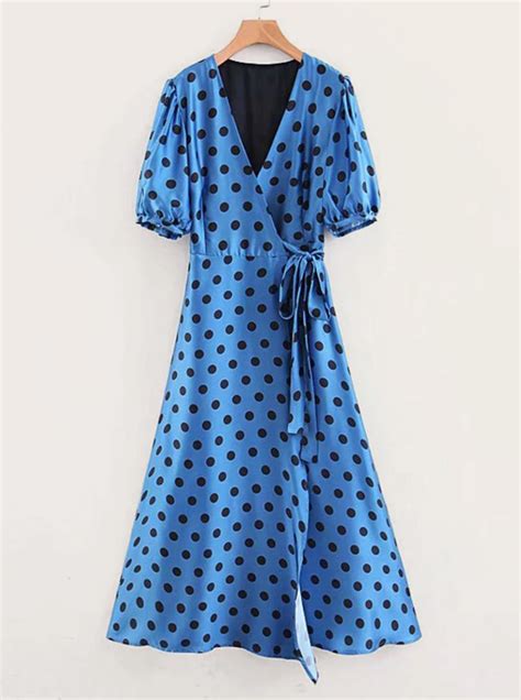 Vestido Cruzado Envolvente Azul Lunares Tipo Zara   $ 620.00 en Mercado ...