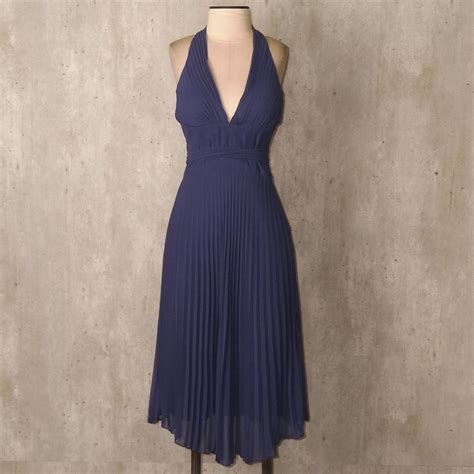 Vestido Plissado Azul Escuro Midi | Vestido de Festa Feminino Usado ...