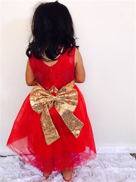 Vestido Rojo Para Niña Con Moño Dorado Fiesta Cumpleaños ...
