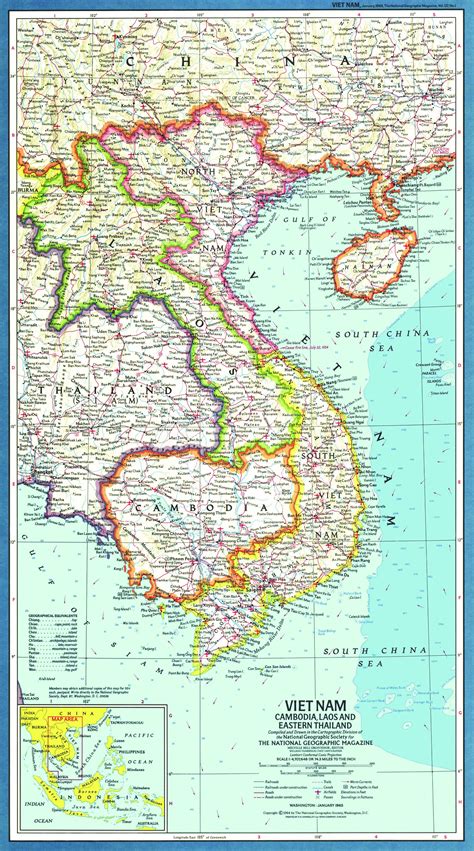 Vietnam, Cambodia, Laos And Eastern Thailand Map 1965 ...