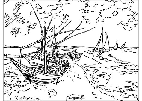 Vincent Van Gogh : Fishing Boats on the Beach at Saintes ...