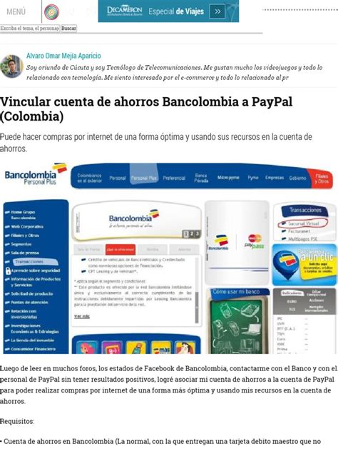 Vincular cuenta de ahorros Bancolombia a PayPal  Colombia .pdf | Las ...