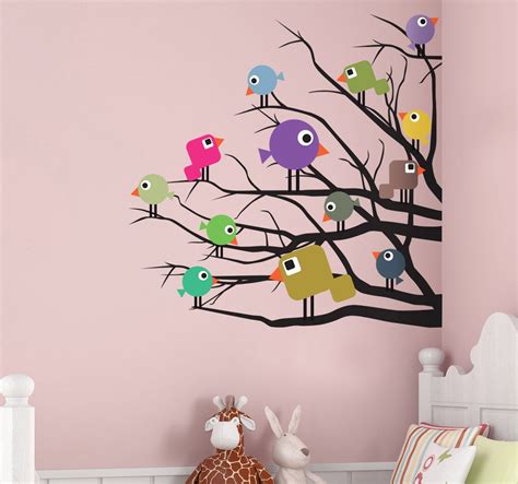 Vinilo infantil pájaros color ramas árbol | Proyectos que ...