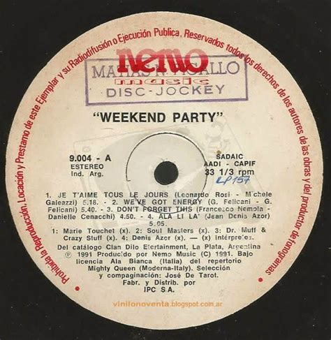 Vinilo Noventa: Weekend Party  VA 12   1991