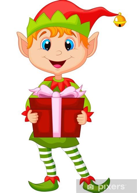 Vinilo Pixerstick Cute elfo de Navidad con un regalo ...