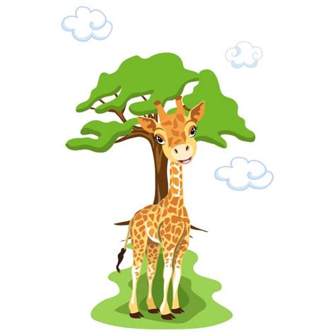 Vinilos infantiles jirafa con árbol y nubes