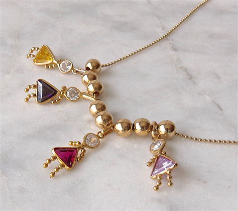 Vintage Birthstone Necklace 14K Gold Children Charms | Etsy ...