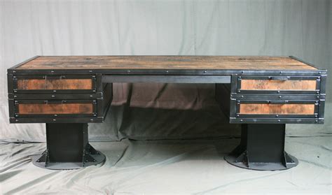 Vintage Industrial Reclaimed Wood Desk with Drawers ...
