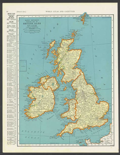 Vintage Map of British Isles England Scotland Ireland Wales