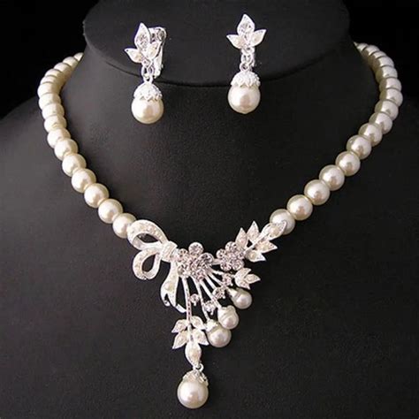 Vintage Simulated Pearl Jewelry Sets For Women Wedding Bridal Crystal ...