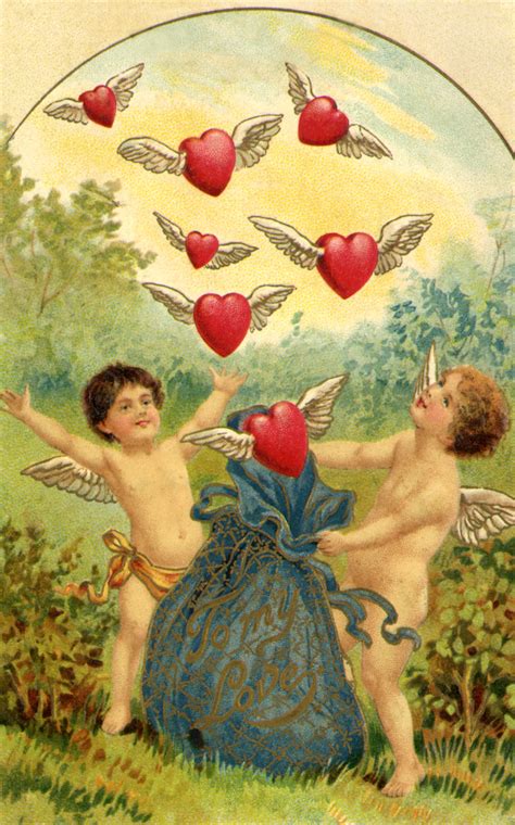 Vintage Victorian Valentine s Day, Cherubs Hearts Heart ...