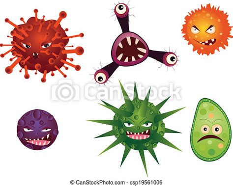 Virus de dibujos animados. Un conjunto de diferentes microbios de ...