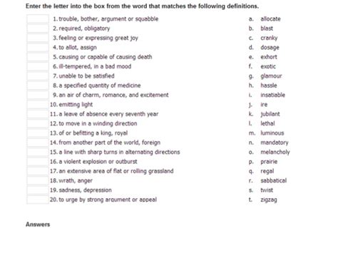 Vocabulary exercises + answers