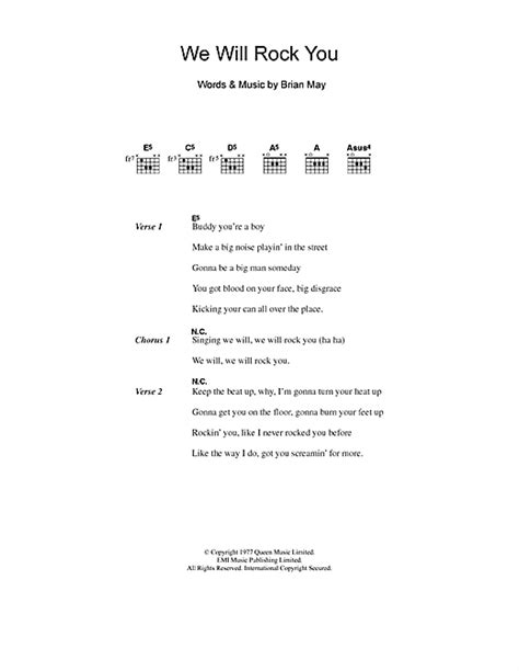 We Will Rock You sheet music by Five  Lyrics & Chords ...