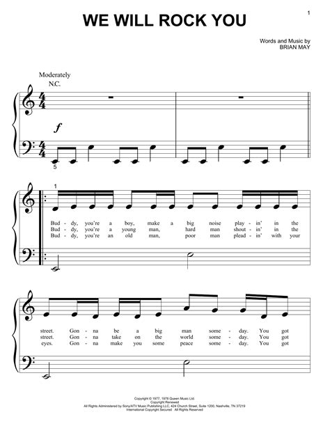 We Will Rock You Sheet Music | Queen | Big Note Piano