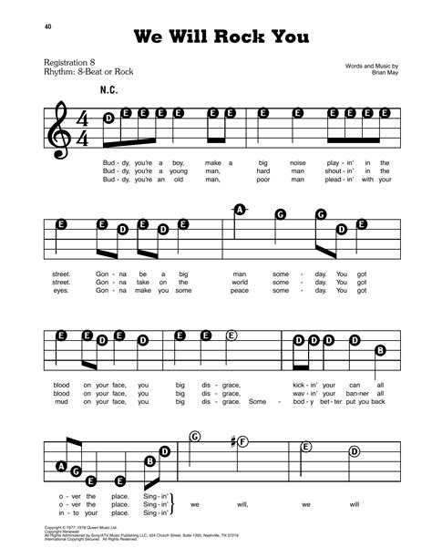 We Will Rock You Sheet Music | Queen | E Z Play Today