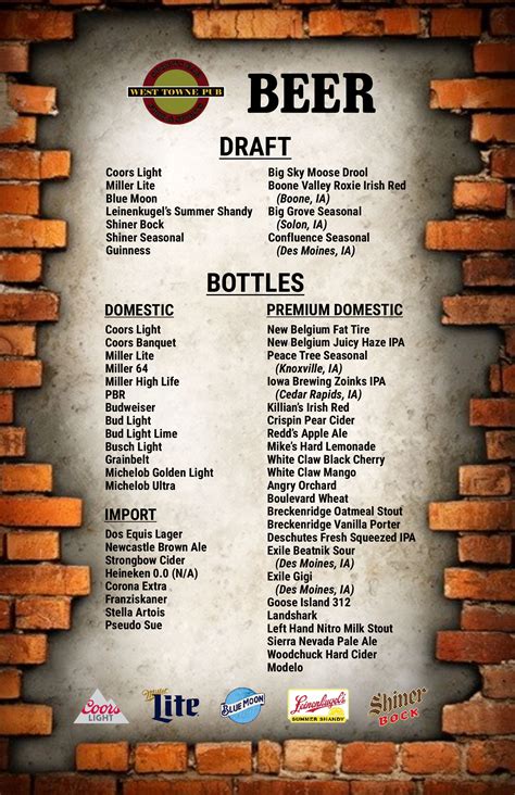West Towne Pub | Ames Iowa Bar and Grill | Beer Menu
