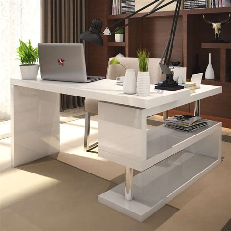 White High Gloss Office Desk   Real Wood Home Office ...