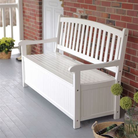 White Wood 4 Ft Outdoor Patio Garden Bench Deck Box with ...