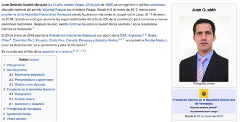 Wikipedia reconoce a Juan Guaido como presidente de Venezuela