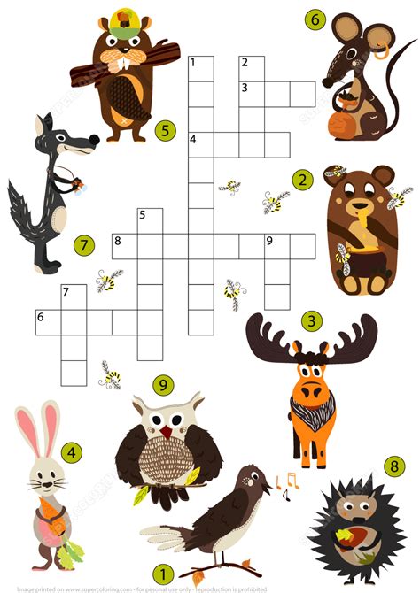 Wild Animals Crossword Puzzle for Studying English Vocabulary | Free ...