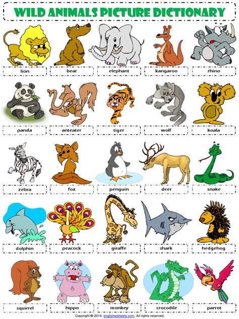 wild animals picture dictionary esl vocabulary worksheet.pdf