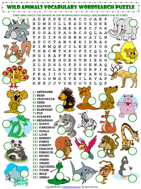 wild animals vocabulary esl wordsearch puzzle worksheet.pdf | Búsqueda ...