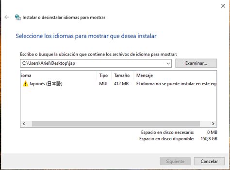 Windows 10   Error al instalar paquete de Idioma ...