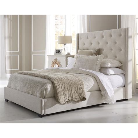 Wingback Button Tufted Cream Upholstered Queen Bed | eBay