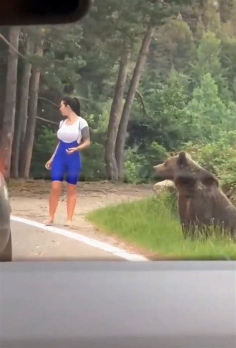 Woman poses for picture with wild bear at roadside – ends ...
