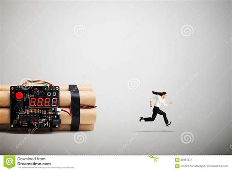 Woman Running Away From Big Bomb Stock Image   Image of ...