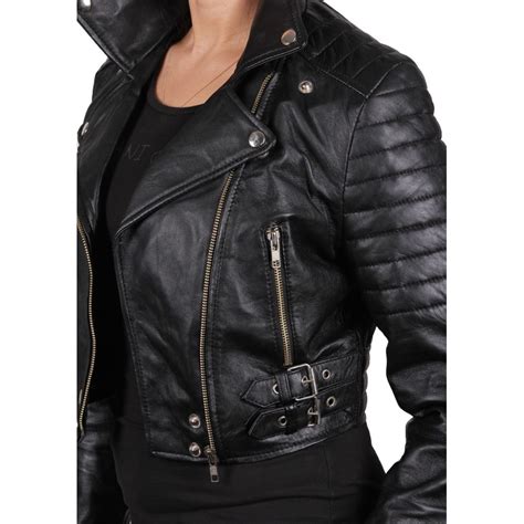 Women Black Leather Biker Jacket   Sixty